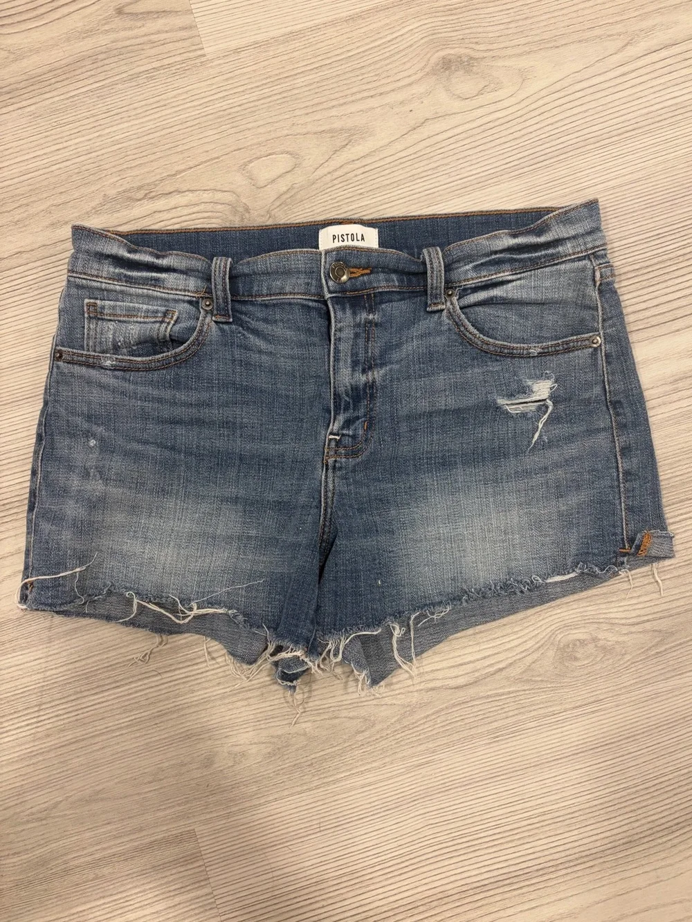 Pistola Faded Blue Distressed Denim Shorts